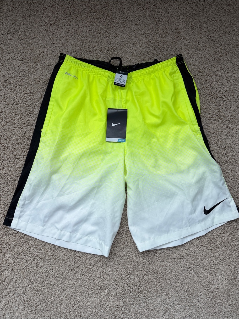Nike Men’s Fade Athletic Shorts - Neon Yellow/White with Black Trim